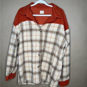 Plaid Button-Up Jacket - Orange and Cream